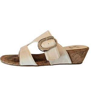 IMPO Womens Giselle Memory Foam Gold Cork Wedge Slip On Sandal White Size 7.5